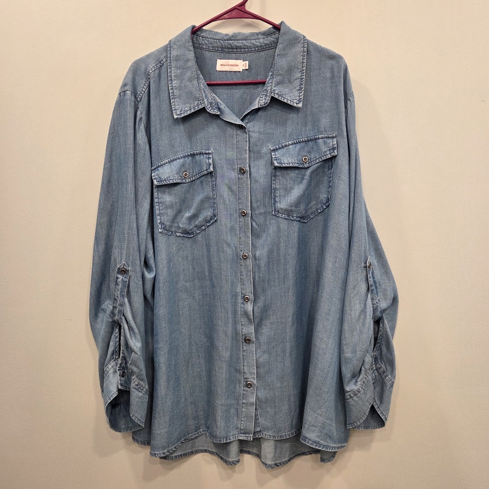 Molly & Isadora NWT Denim Long Sleeve Button Down Top 3X